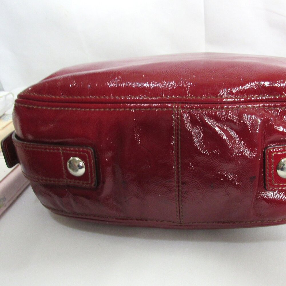 COACH ZOE EDITORIAL BAG XL  12 x 14 x 4 Burgundy Red Patent Leather Shoulder Bag - Picture 10 of 11